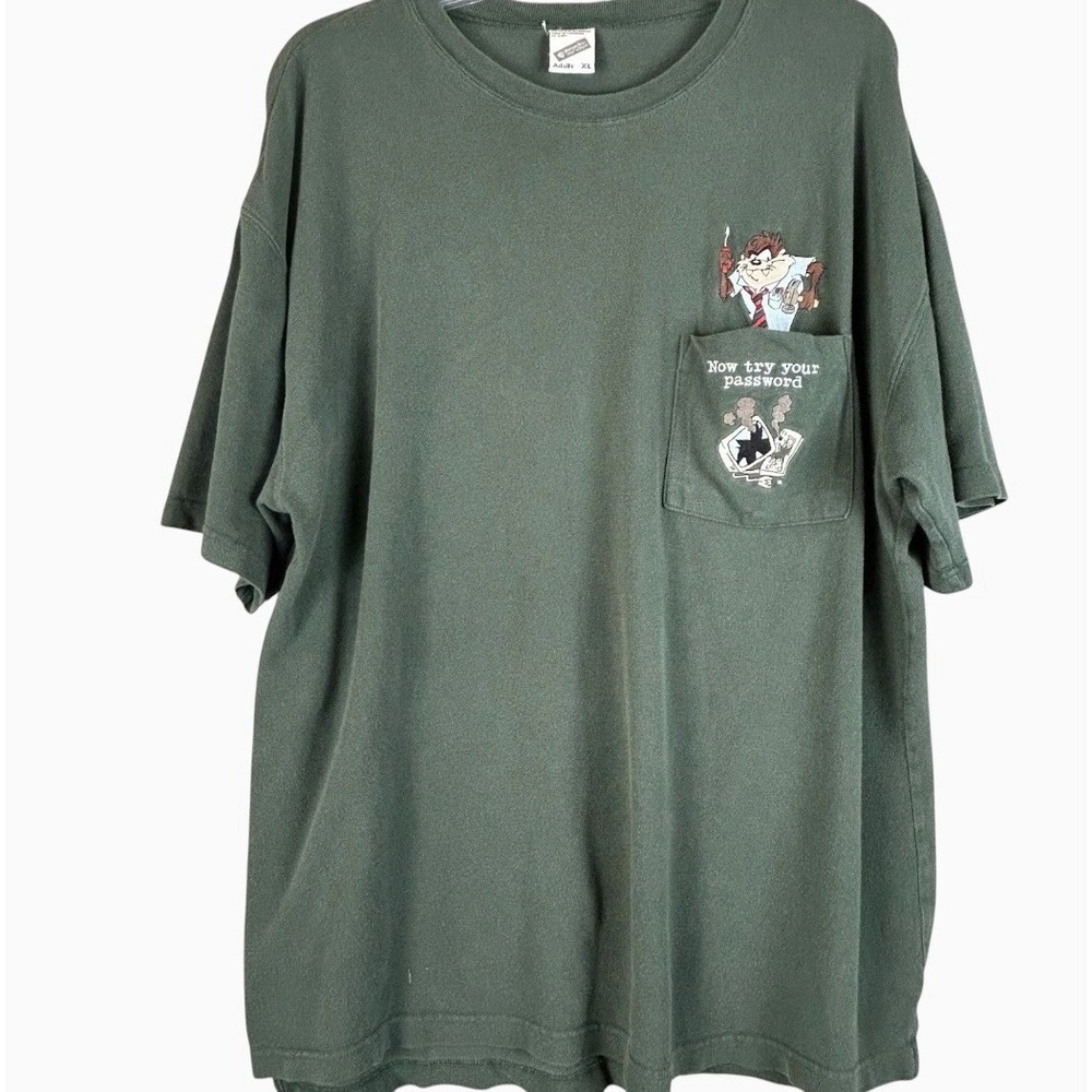 90s Warner Bros. Taz Looney Tunes Pocket T Shirt Embroidered Graphic Size XL